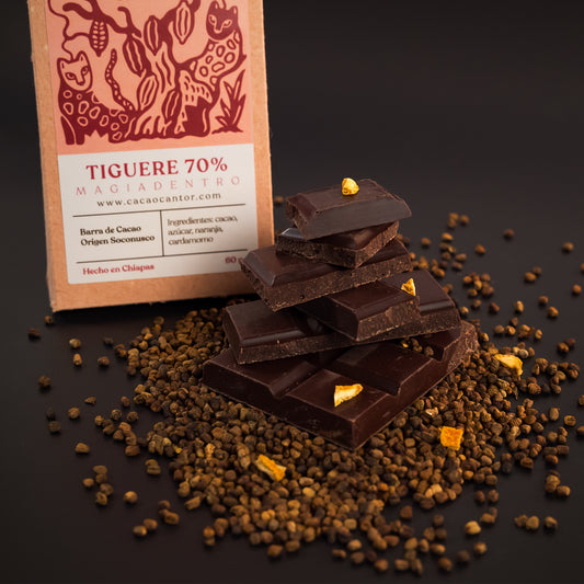Tiguere — Barra de cacao 70% con naranja y cardamomo