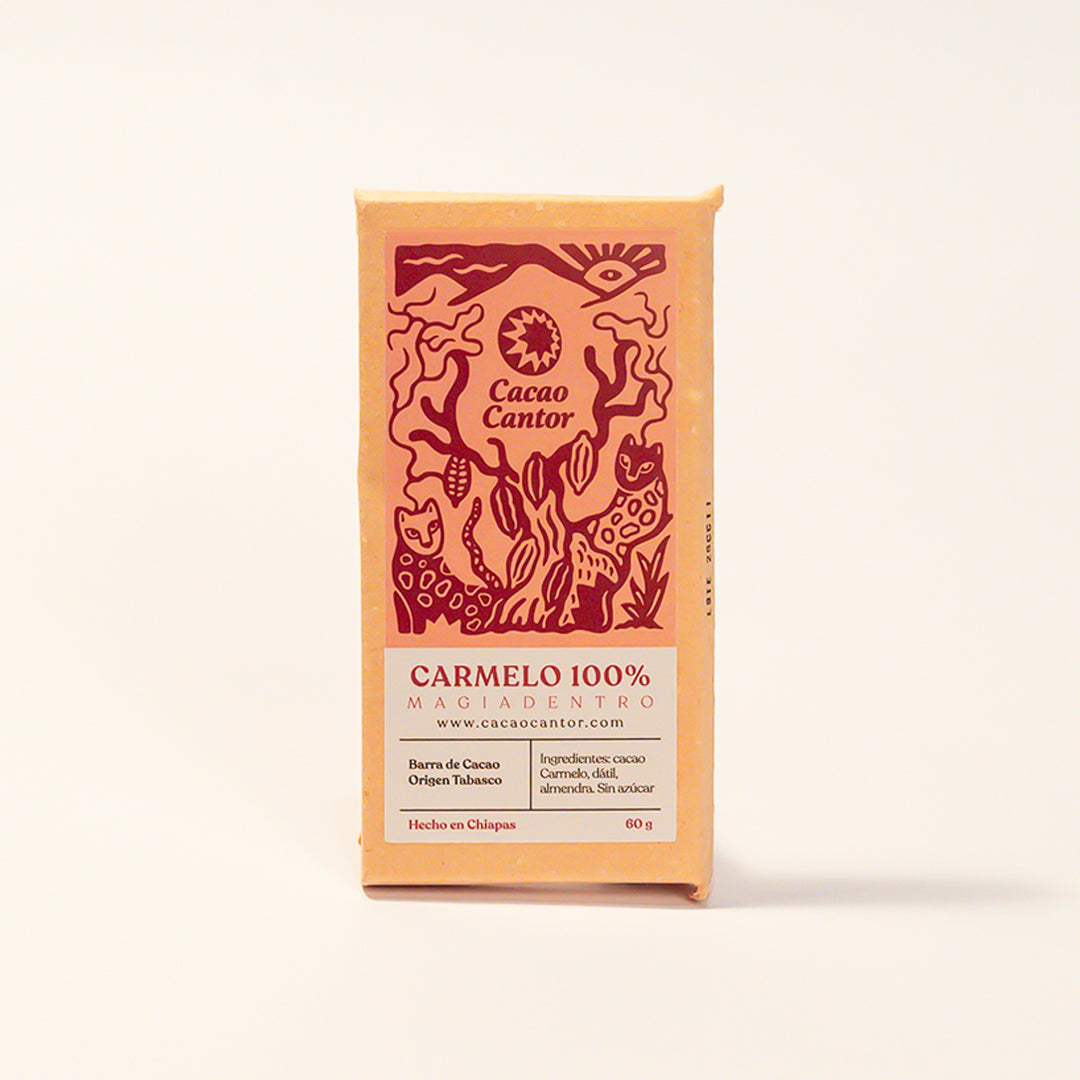 Carmelo — Barra de cacao 100% con almendra y dátil