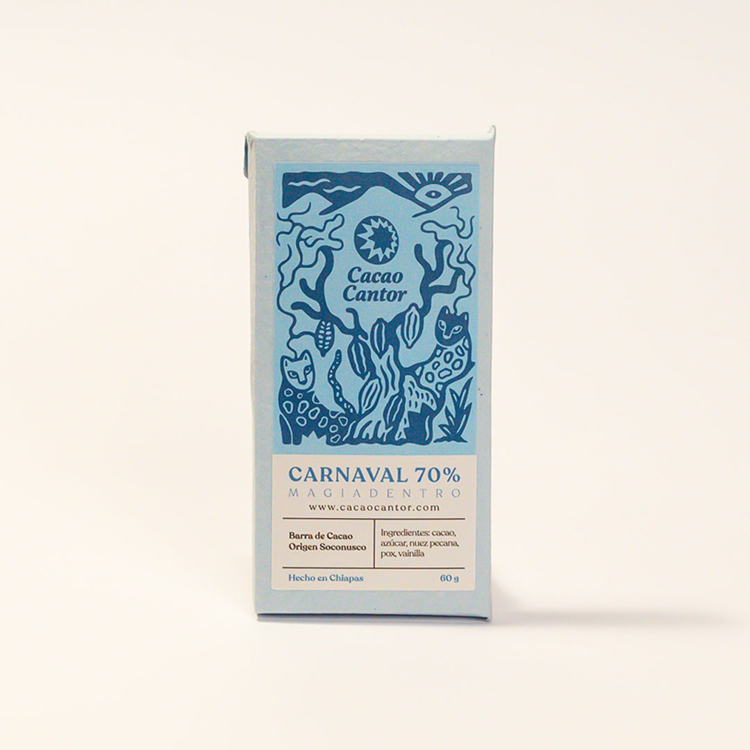 Carnaval — Barra de cacao 70% con nuez, pox y vainilla