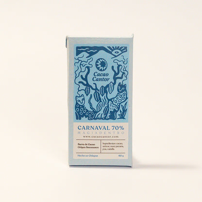 Carnaval — Barra de cacao 70% con nuez, pox y vainilla