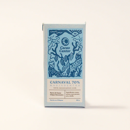 Carnaval — Barra de cacao 70% con nuez, pox y vainilla